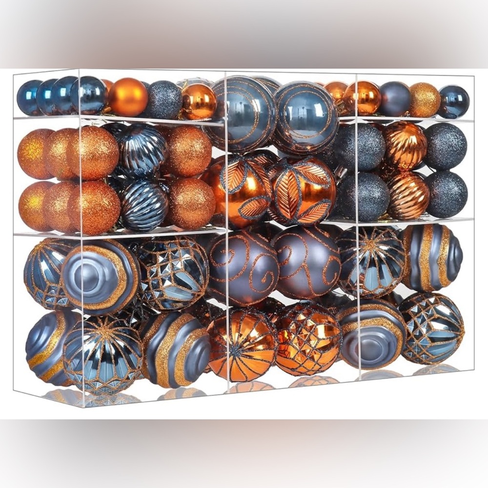 Set 100 midnight Blue & Orange Glittered Shatterproof Ornaments New Halloween